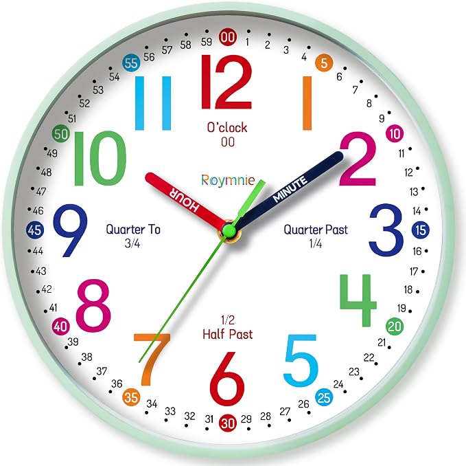 Roymnie Wall Clock 8 Inch for Kids Learning to Tell Time Easily Non Ticking by Unknown