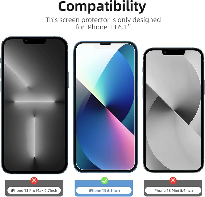 NEW'C 3x for iPhone 13 Screen Protector+ 3x Camera Lens Protector, Sensor - Image 2