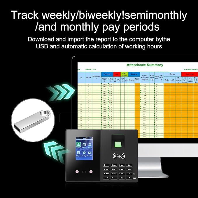 Employee Time Clock, Fingerprint Badge Attendance Machine, 0 Monthly Fee Office - Image 5