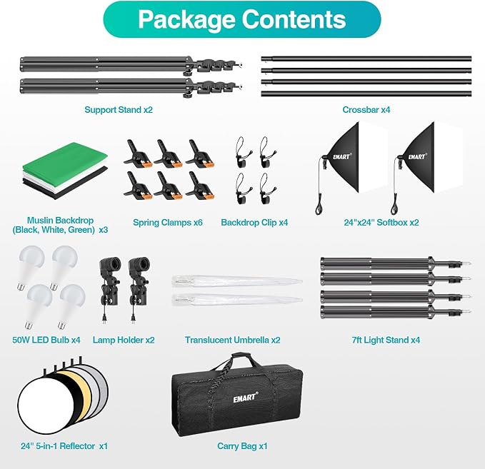 EMART 8.5 x 10 ft Backdrop Support System, Professional Photography Lighting Kit - Image 9