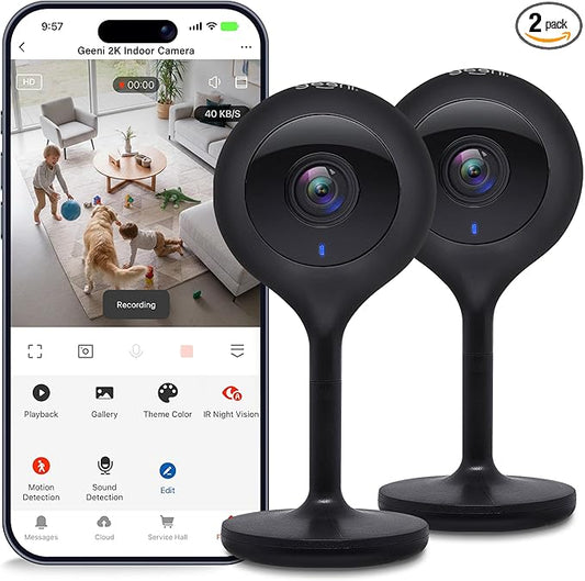 Geeni Look 2K 4MP Smart Indoor Security Camera 2-Pack – 1440p Ultra HD WiFi Pet by Geeni