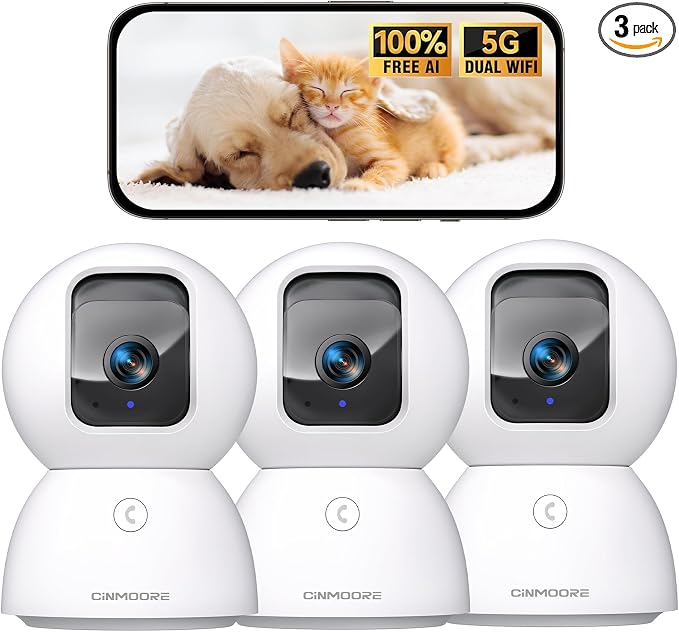 5G Security Camera Indoor 3-Pack, No-Monthly-Fee AI Tracking Facial Recognition by Unknown