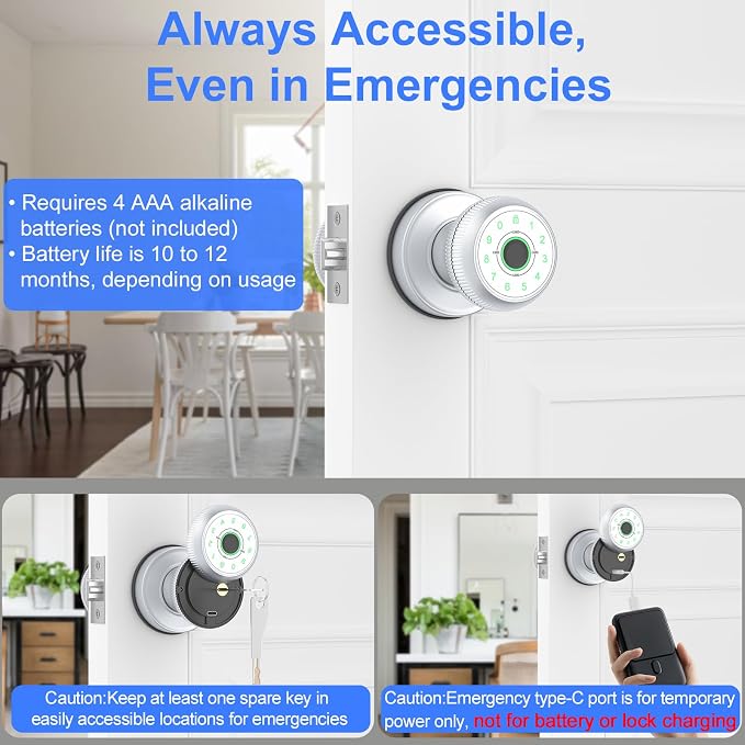 BIWIBON 5-in-1 Smart Door Knob, Fingerprint Door Knob - Image 5