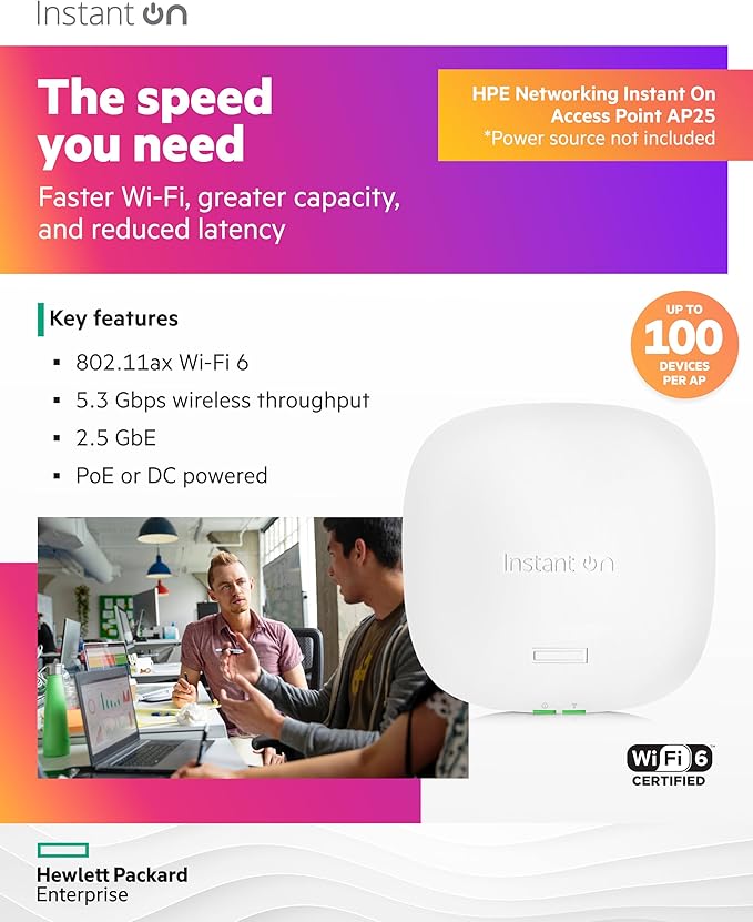 HPE Networking Instant On Access Point AP25 4x4 WiFi 6 Indoor Wireless Access - Image 3