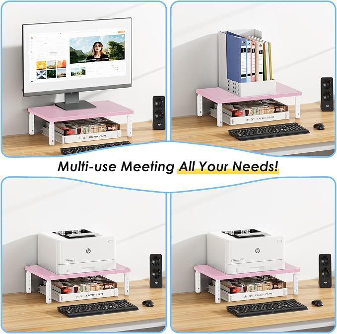 ECOLOVI 4-Height Adjustable Wood Computer Monitor Stand Riser, Desktop PC - Image 4