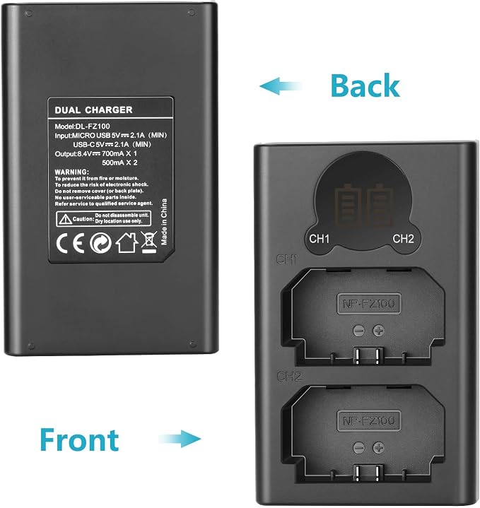 NEEWER 2 Pack 2280mAh NP-FZ100 Replacement Battery and Dual USB Charger - Image 7
