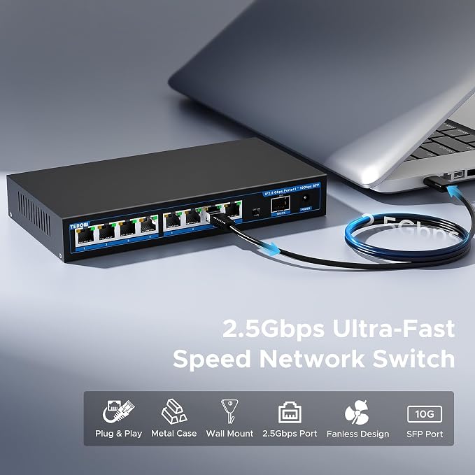 8 Port 2.5Gb Switch with 1*10G SFP+, TEROW 8 x 2.5Gb Base-T & 1 x 10Gbs SFP+ - Image 2