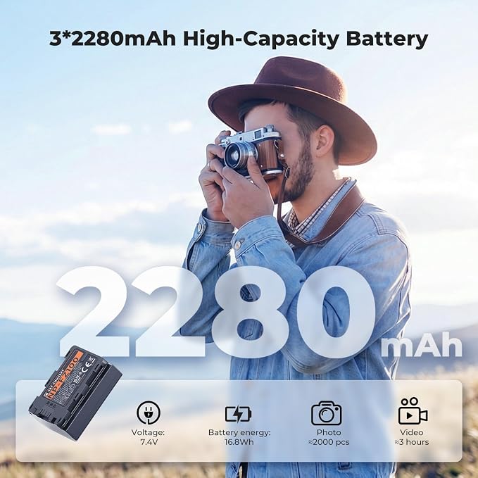 K&F Concept 3-Pack NP-FZ100 Battery and Upgraded LCD Battery Charger Compatible - Image 2