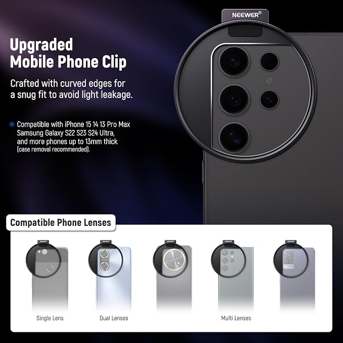 NEEWER 67mm Phone Filter Mount, Adjustable Threaded Lens Filter Clip - Image 3
