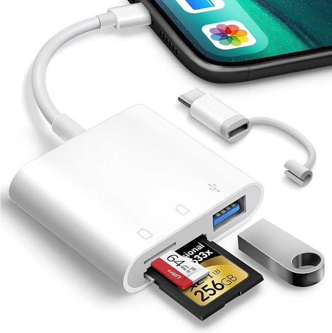 Oyuiasle SD Card Reader for iPhone iPad Trail Camera Viewer 3-in-1 SD Adapter by Oyuiasle