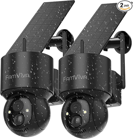 2K Solar Security Cameras Wireless Outdoor, 360°PTZ Battery Powered Cameras by FamViva
