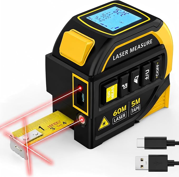 TEPU Laser Tape Measure 4-in-1, 197FT Laser Distance Meter by TEPU