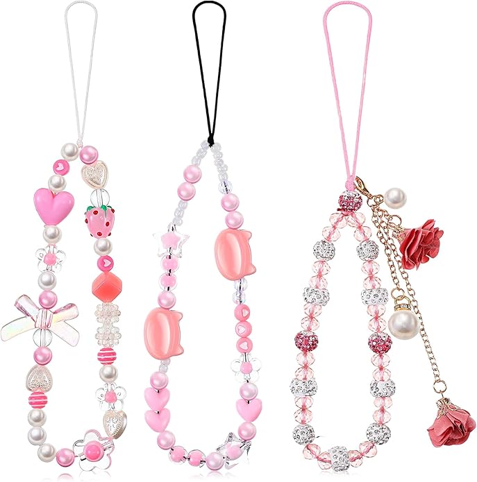 Ecally 3 Pcs Phone Charms Strap Camera Charm Strap Pearl Beaded Butterfly Bow by Ecally