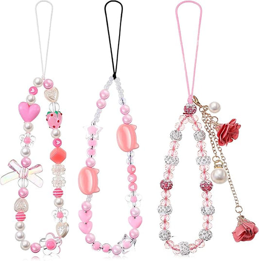 Ecally 3 Pcs Phone Charms Strap Camera Charm Strap Pearl Beaded Butterfly Bow by Ecally