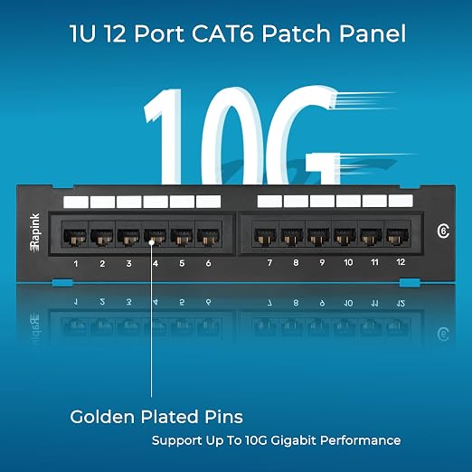 Rapink Patch Panel 12 Port Cat6 10G Support, Network Patch Panel UTP 10-Inch - Image 4