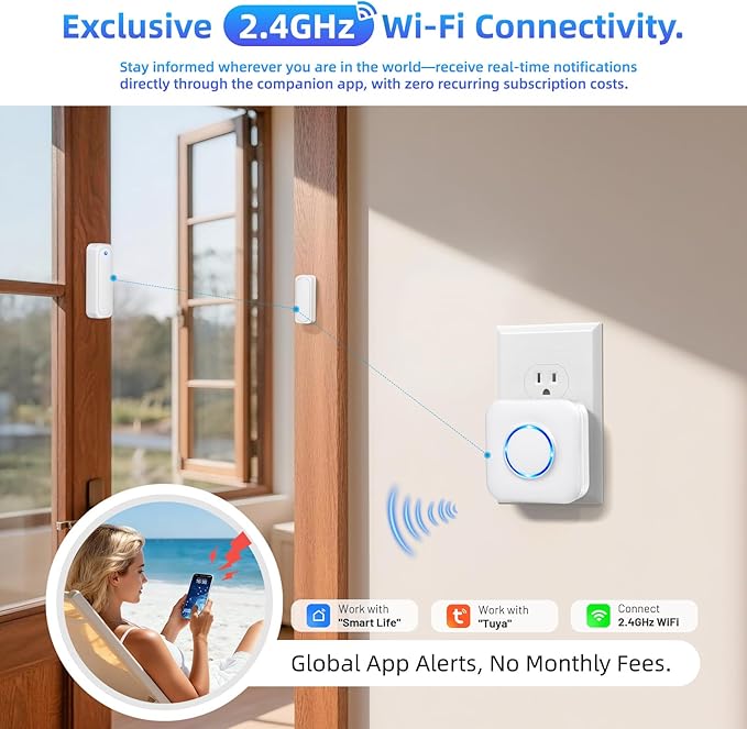 Door Chime, Smart WiFi Door Sensor Chime Window Sensor Alarm - Image 3
