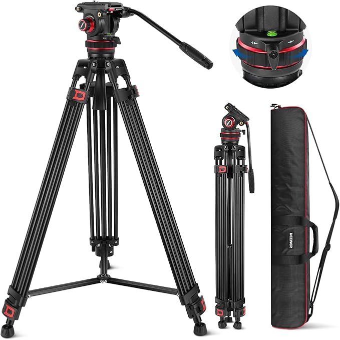 NEEWER 74" Video Tripod with Adjustable Damping Fluid Head, Metal Heavy Duty by Neewer