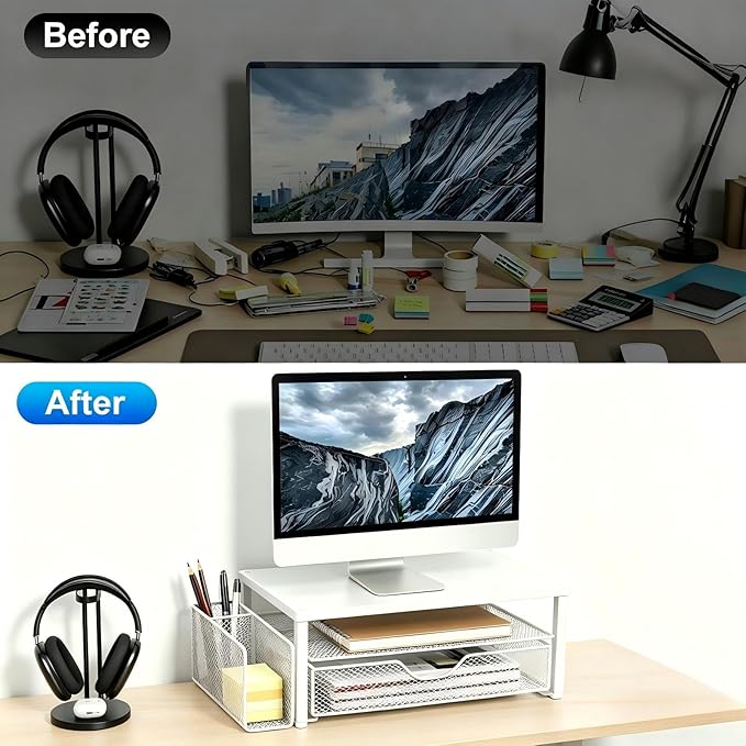 Spacrea Desk Organizer and Accessories, Computer Monitor Stand Riser - Image 2
