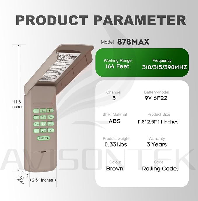 Avisontek for LiftMaster 878Max 877LM Wireless Universal Garage Door Opener - Image 6