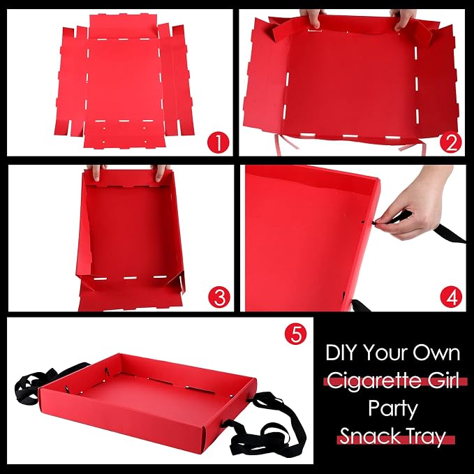 Junkin 2 Pcs Snack Trays with Strap Wearable Party Serving Tray Foldable - Image 3