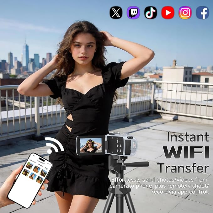 Video Camera, 4K Camcorder 56MP Digital Video Recorder 18X Zoom 3" 270° - Image 5