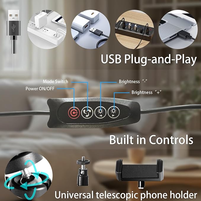 10" Desk Ring Light with Stable Tripod & Phone Holder, 120 LEDs 5-Color - Image 9