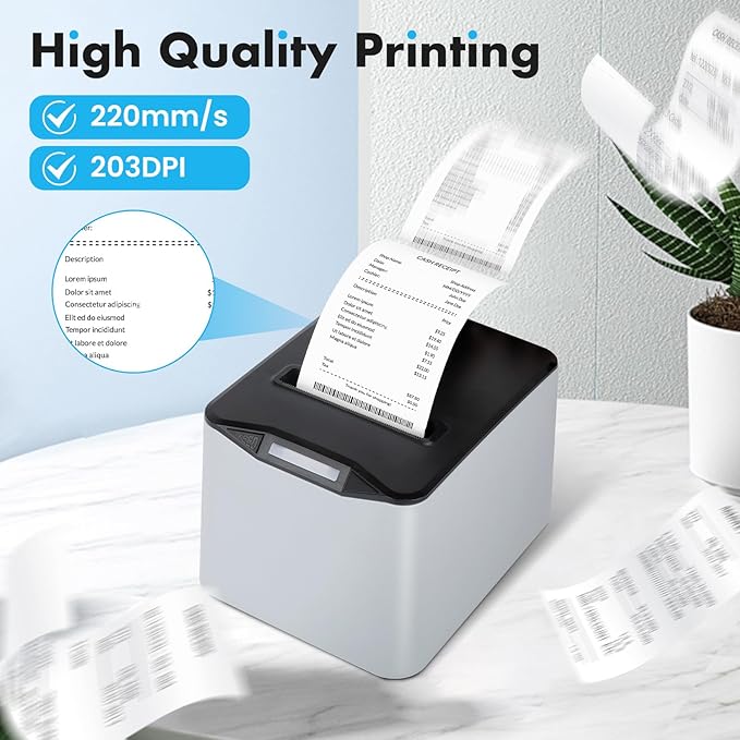 NUCOUN Thermal Receipt Printer, 80mm USB POS Printer, Auto Cutter, Support Cash - Image 3