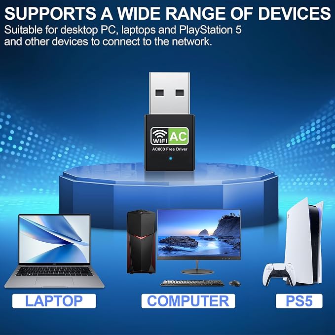 USB WiFi Adapter: 600Mbps Dual Band 2.4G 5.8G Support AP Mode IEEE 802.11g - Image 3