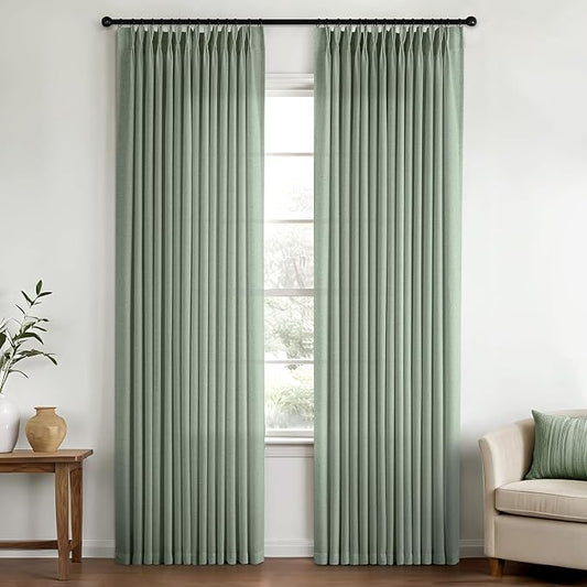 Memory Trained Pinch Pleated Curtains 92 Inches Long, Viral Linen Pinch Pleat by ANRODUO