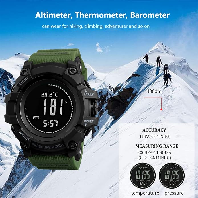 Watch Compass, Altimeter Barometer Thermometer Temperature, Military Army - Image 2
