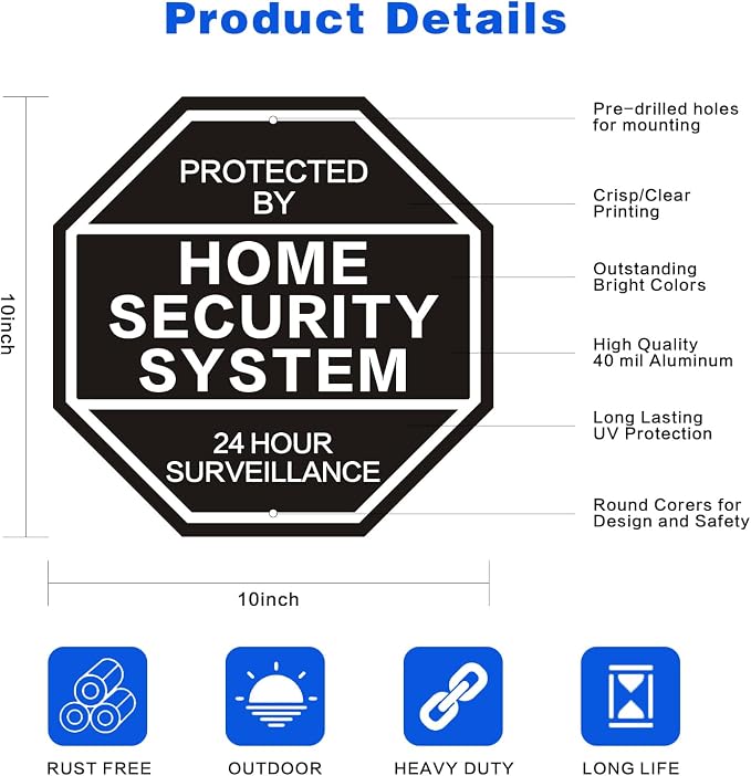2Pack 10'' x 10'' Reflective Aluminum Home Security Sign, Weatherproof Yard - Image 2
