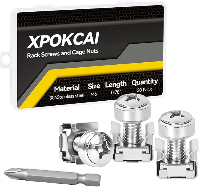30-Pack 304 Stainless Steel-M6*20mm Rack Mount Screws and Cage Nuts by Unknown
