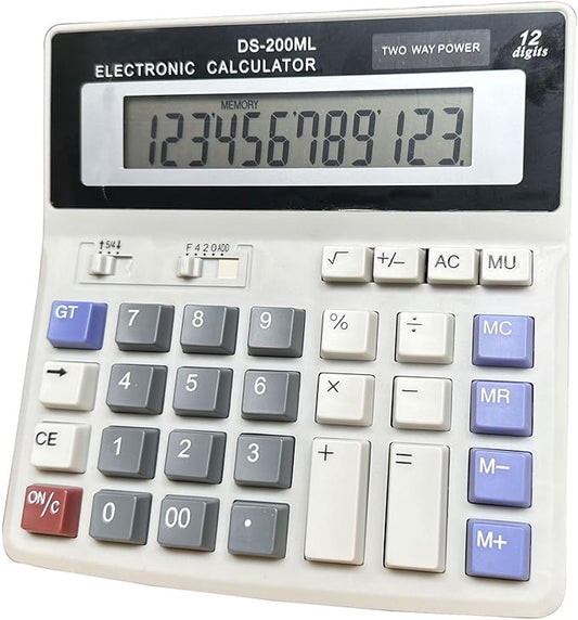 Desk Calculator Large 12 Digit Display, Dual Power Basic Calculator Desktop by Podokas