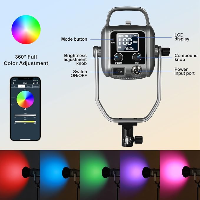 GVM 150W RGB Video Light Kit, 2700K~7500K Bi-Color LED Video Light Photography - Image 6