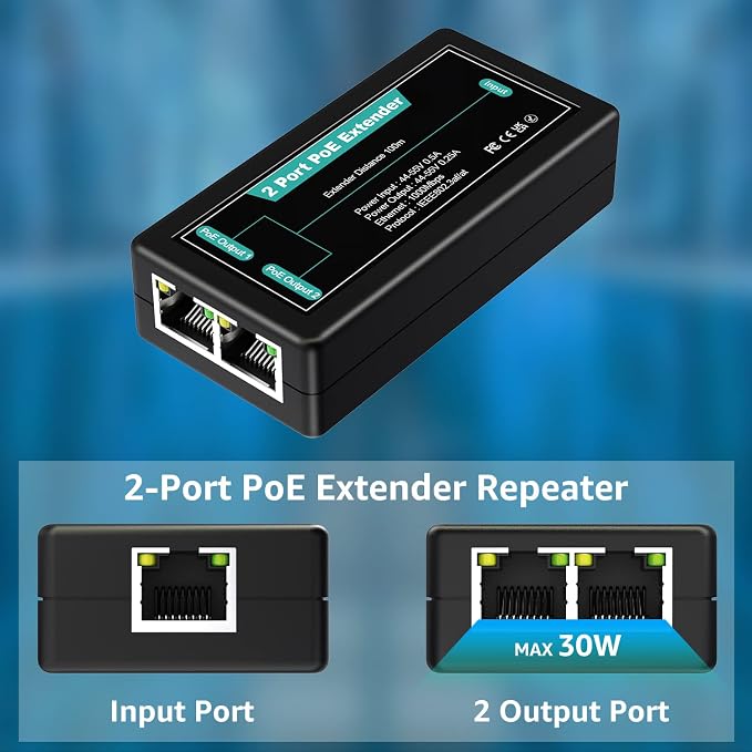 VIMIN 2-Port Gigabit PoE Extender, 1 in 2 Out Indoor PoE Repeater Support - Image 2