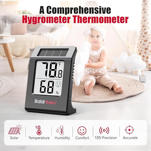 2.2'' Digital Thermometer and Hygrometer Meter, Solar-Powered Indoor - Image 6