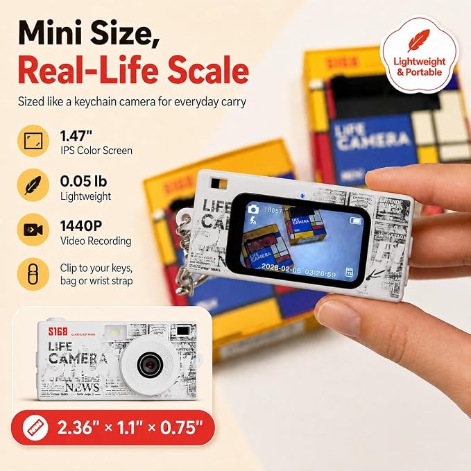 Mini Keychain Digital Camera, 1440P Video, 2MP Photos, 16GB Card, Type C - Image 2