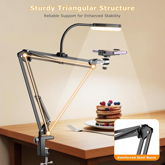 Overhead Camera Mount with Ring Light, Flexible Articulating Phone Arm Stand - Image 8