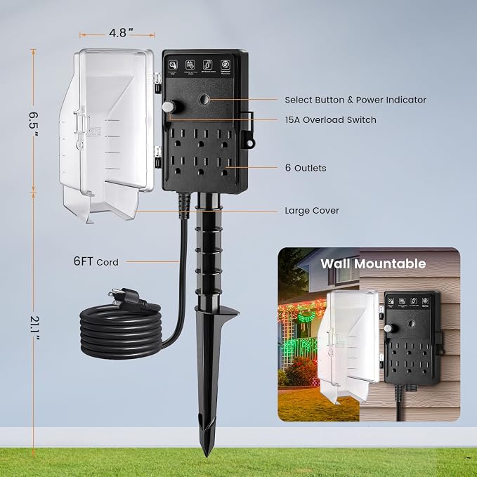 SURAIELEC Zigbee Outdoor Power Stake Timer Waterproof, 6 Outlet Power Strip - Image 7