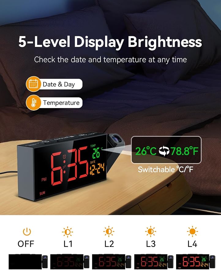 Netzu Projection Clock for Bedroom Ceiling, Alarm Clocks - Image 4