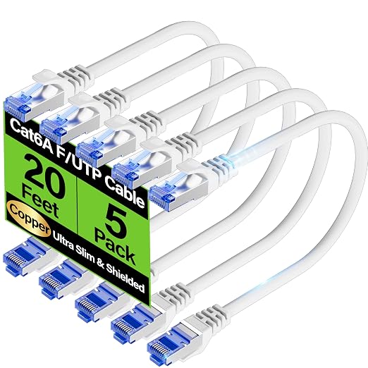 Cat6A Ethernet Cable Shielded 10Gbps 20 ft, Slim Shielded Ethernet Cable Cat 6 by Unknown