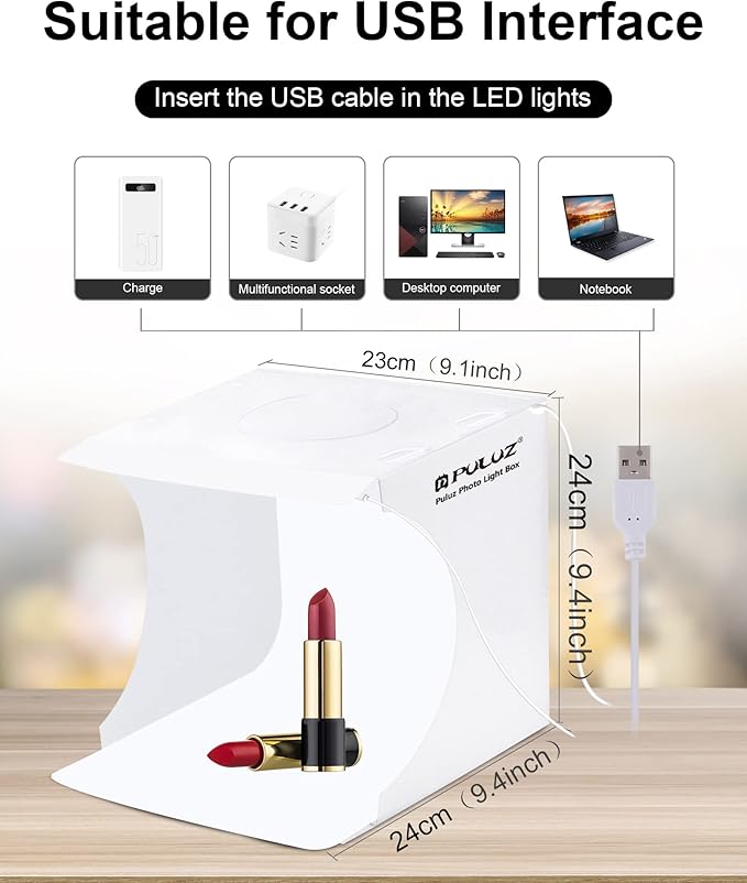 Photo Studio Box with LED Light, PULUZ 20cm Mini Portable Photography Lighting - Image 4