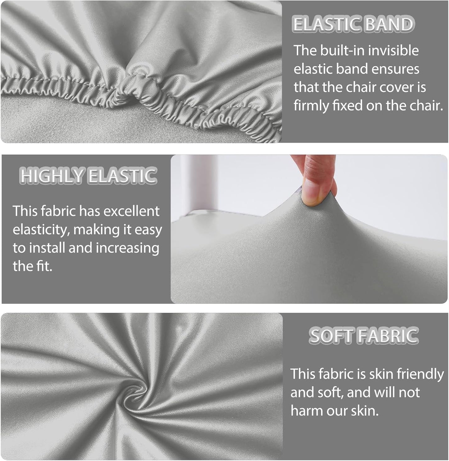 CWK Waterproof PU Leather Dining Chair Covers Set of 1-Stretchable Chair Seat Slipcovers, Removable & Washable Protector for Dining Room,Home,Office,Wedding,Rear Covers (PU-Silver)