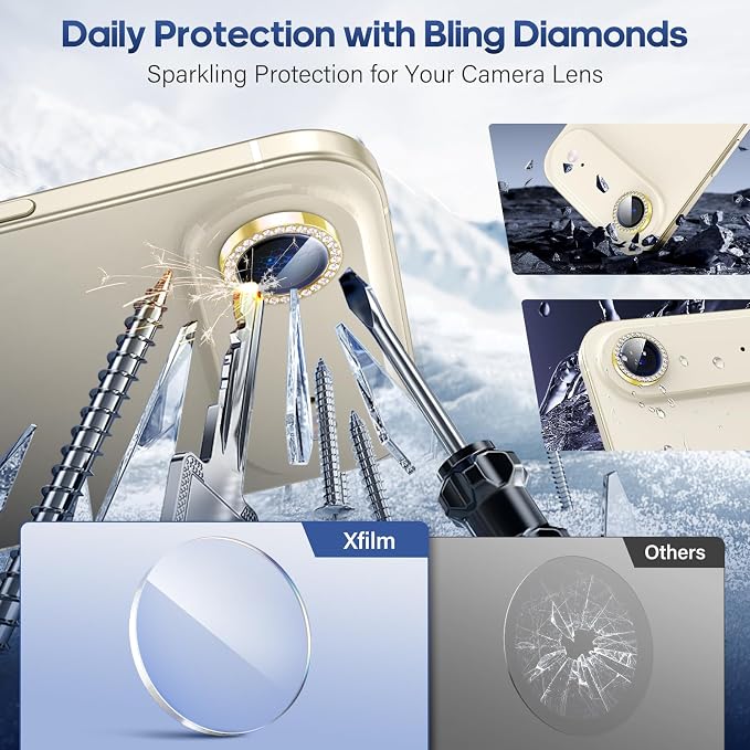 for iPhone 17 Air Camera Lens Protector Bling, Individual Diamond Metal Ring - Image 3
