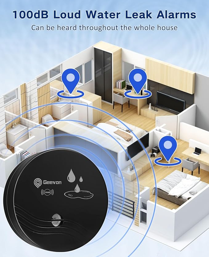 Geevon 1 Pack Water Leak Detectors, 100dB Water Sensor Alarms Flood Detector - Image 2