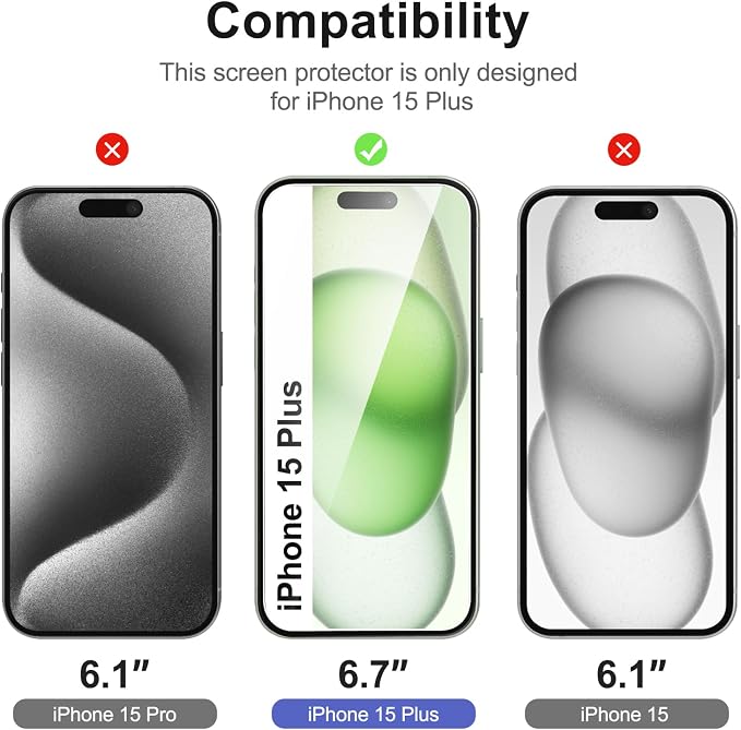 NEW'C 3x for iPhone 15 Plus Screen Protector+ 3x Camera Lens Protector - Image 2