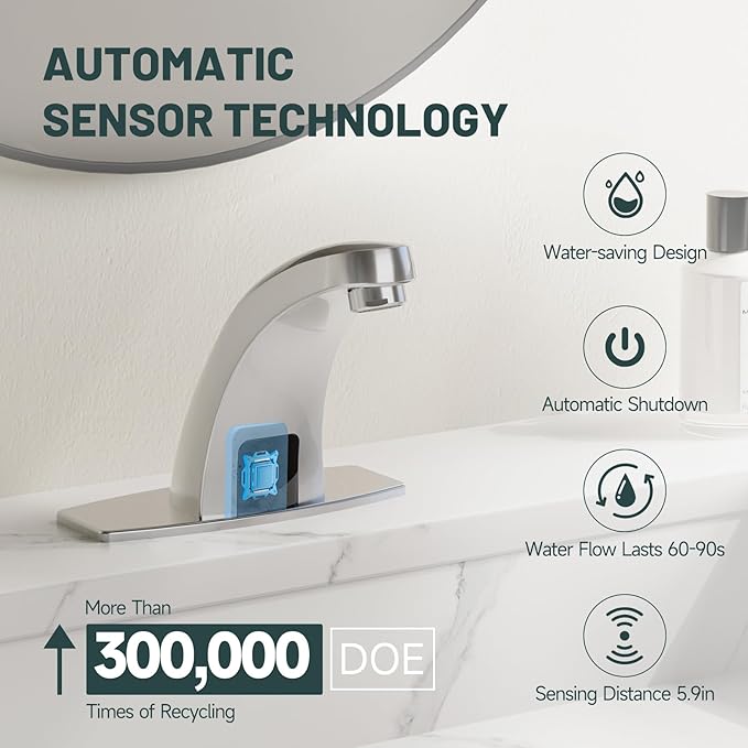 Touchless Bathroom Sink Faucets, Brushed Nickel - Image 3