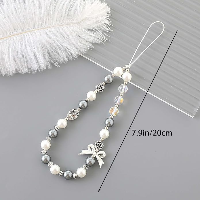 Beaded Phone Charm Lanyard Strap Girly Style Fixed Beads Pearl Lanyards - Image 5
