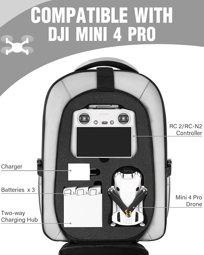 PEKREWS Mini 4 Pro Case, Mini 3/4 Pro Waterproof Hard Carrying Case, Large - Image 2
