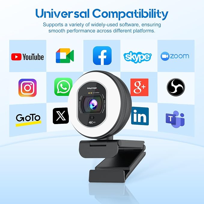 4K Webcam with Ring Light Web Cam 4K Autofocus with TOF Computer Camera 1080P - Image 9